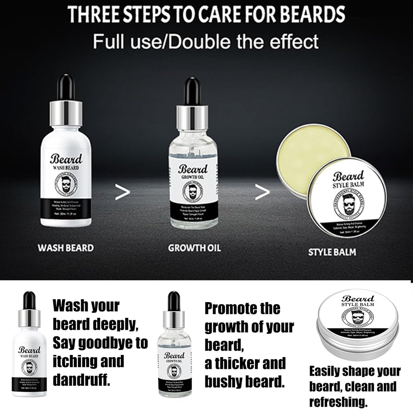 Beard Grooming Kit For Men, Stocking Fillers For Men With Beard Shampoo,Beard Growth Oil,Balm, Valentine Gifts For Men, Beard Growth Care Kit For Men, Father's Day Gift For Him, Birthday's Gift