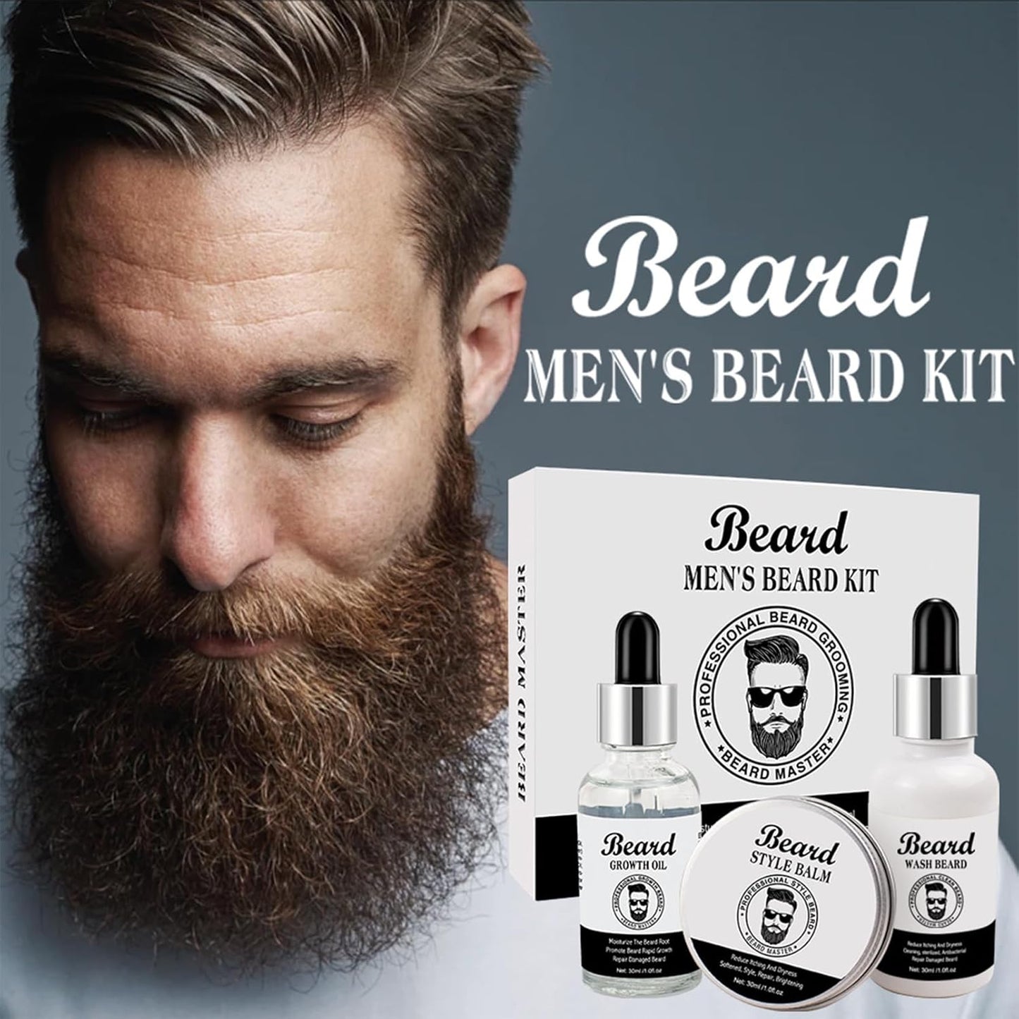 Beard Grooming Kit For Men, Stocking Fillers For Men With Beard Shampoo,Beard Growth Oil,Balm, Valentine Gifts For Men, Beard Growth Care Kit For Men, Father's Day Gift For Him, Birthday's Gift
