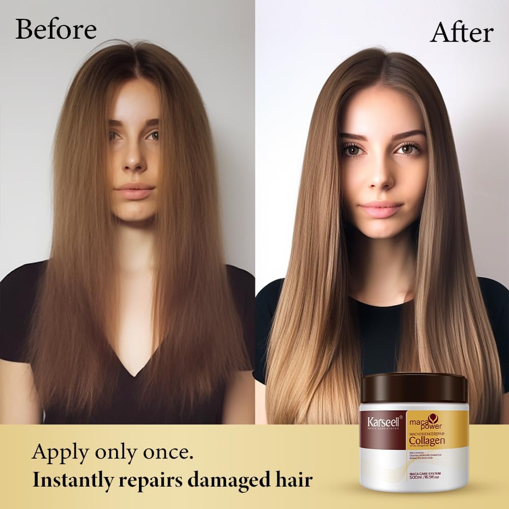 Karseell Collagen Hair Mask Maca Power, Deep Repair Hair Treatment Mask for Dry Damaged Hair All Hair Types, 500ml