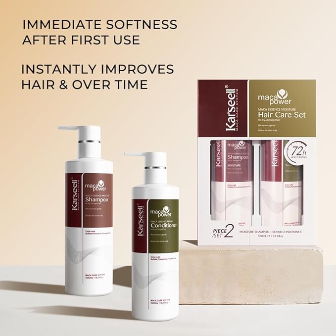 Karseell Moisturizing Shampoo and Conditioner Set, Maca Essence Hair Care Set Argan Oil Hair Treatment for Dry Damaged Hair All Hair Types, 2 x 500ml