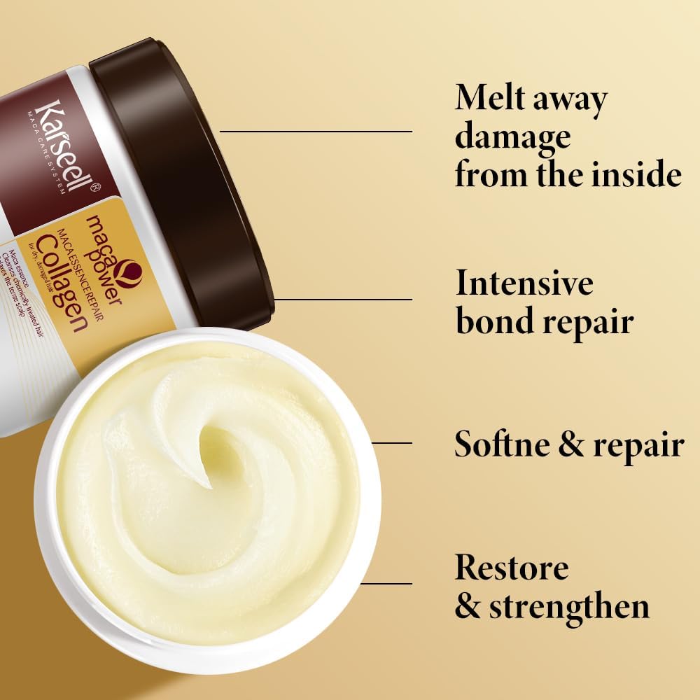 Karseell Collagen Hair Mask Maca Power, Deep Repair Hair Treatment Mask for Dry Damaged Hair All Hair Types, 500ml