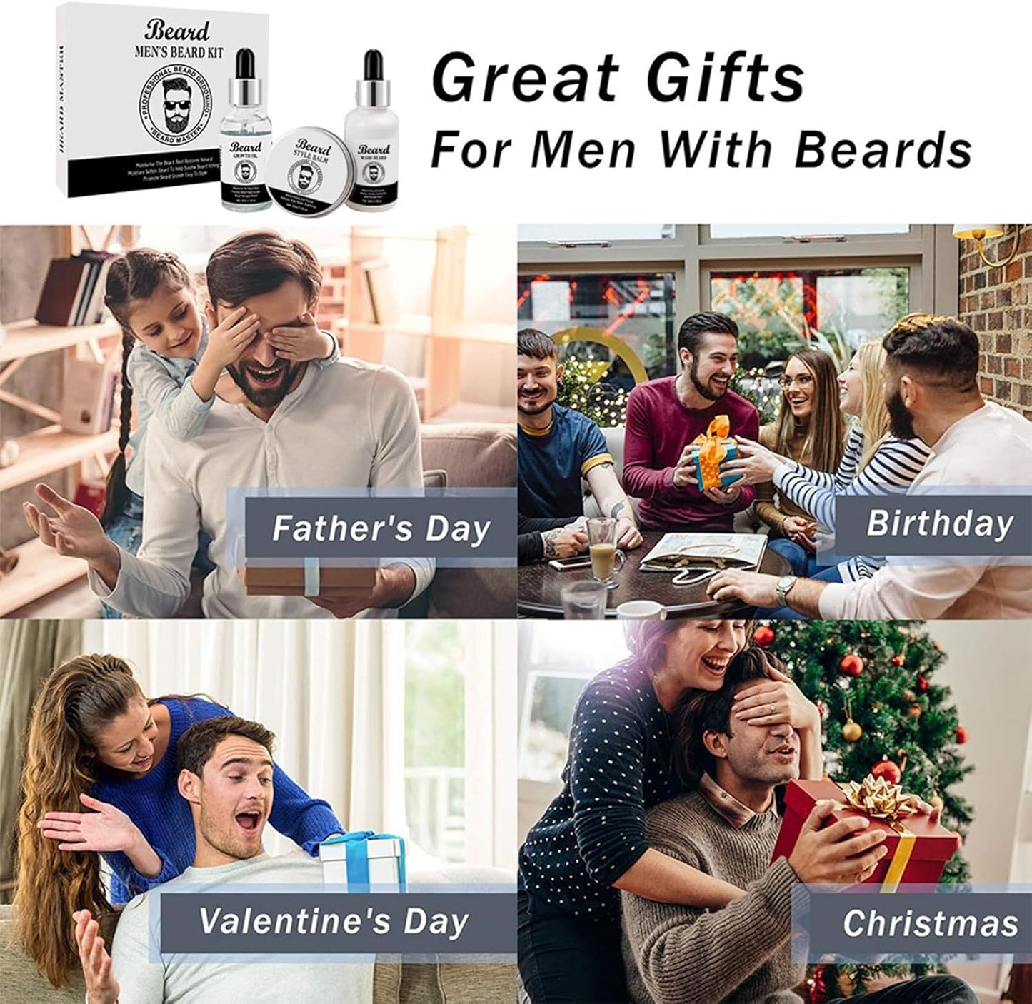 Beard Grooming Kit For Men, Stocking Fillers For Men With Beard Shampoo,Beard Growth Oil,Balm, Valentine Gifts For Men, Beard Growth Care Kit For Men, Father's Day Gift For Him, Birthday's Gift