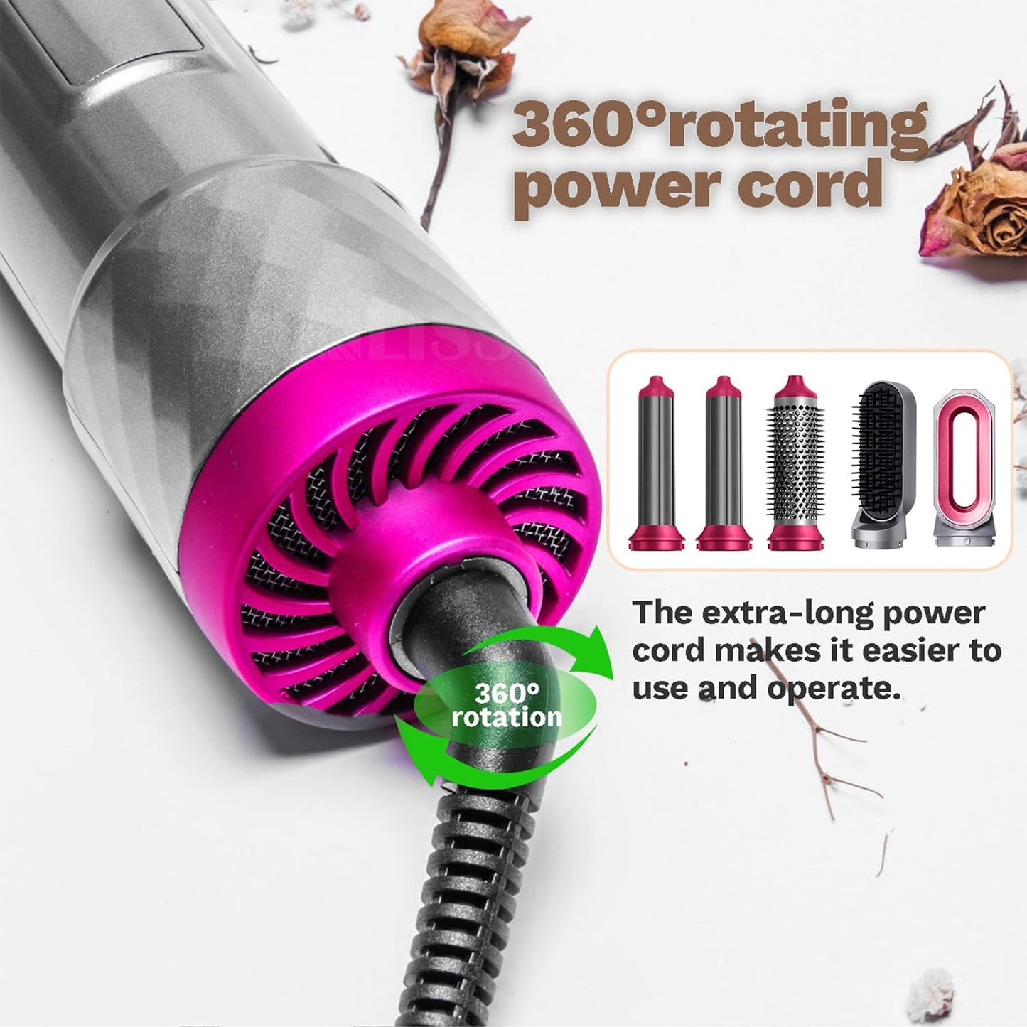 5 in 1 Hot Air Styler Set - Airflow Curler Wand Round Brush Hair Straightener for Volumizing, Drying, Hot Brushes for All Hair Lengths
