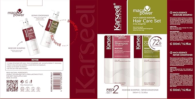 Karseell Moisturizing Shampoo and Conditioner Set, Maca Essence Hair Care Set Argan Oil Hair Treatment for Dry Damaged Hair All Hair Types, 2 x 500ml