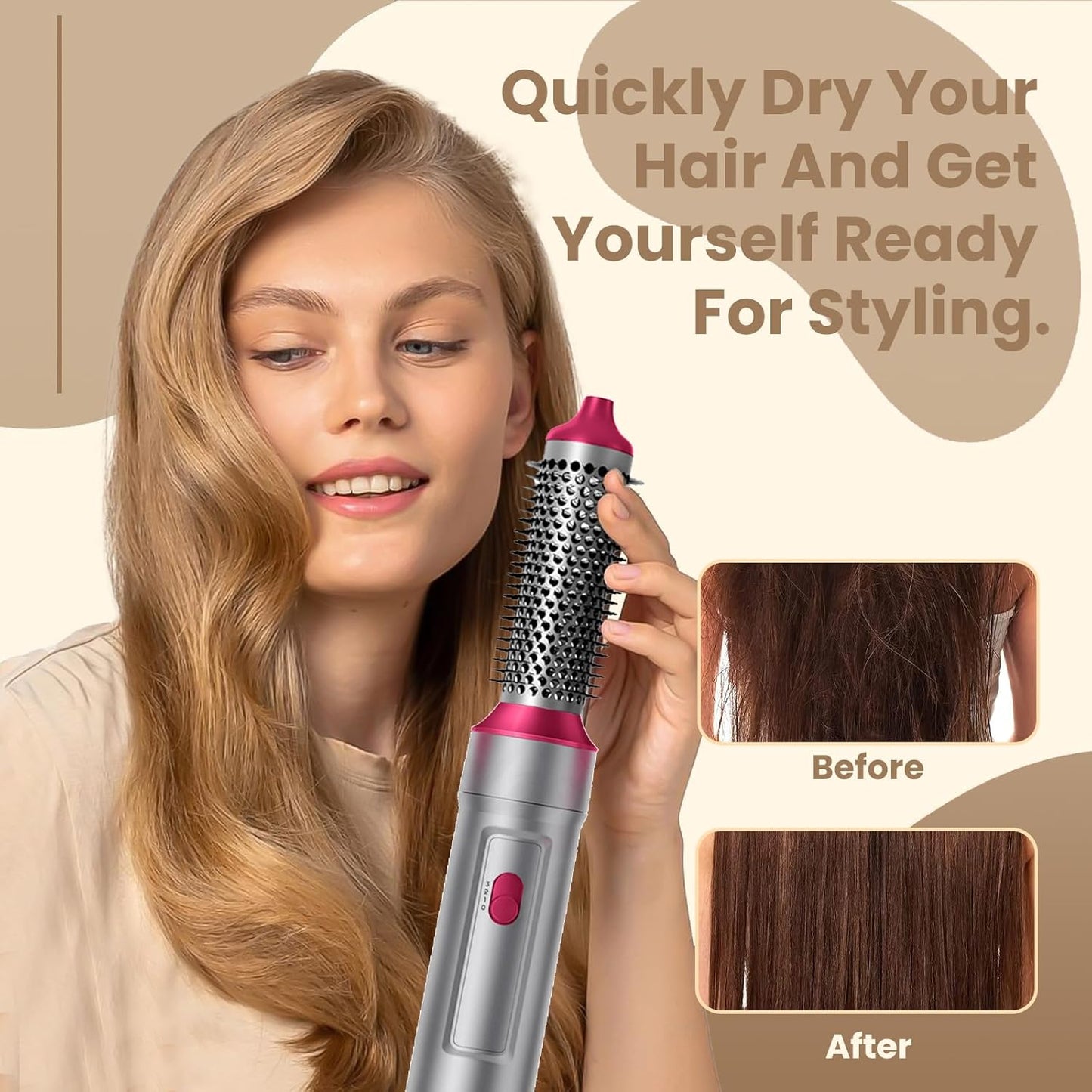 5 in 1 Hot Air Styler Set - Airflow Curler Wand Round Brush Hair Straightener for Volumizing, Drying, Hot Brushes for All Hair Lengths