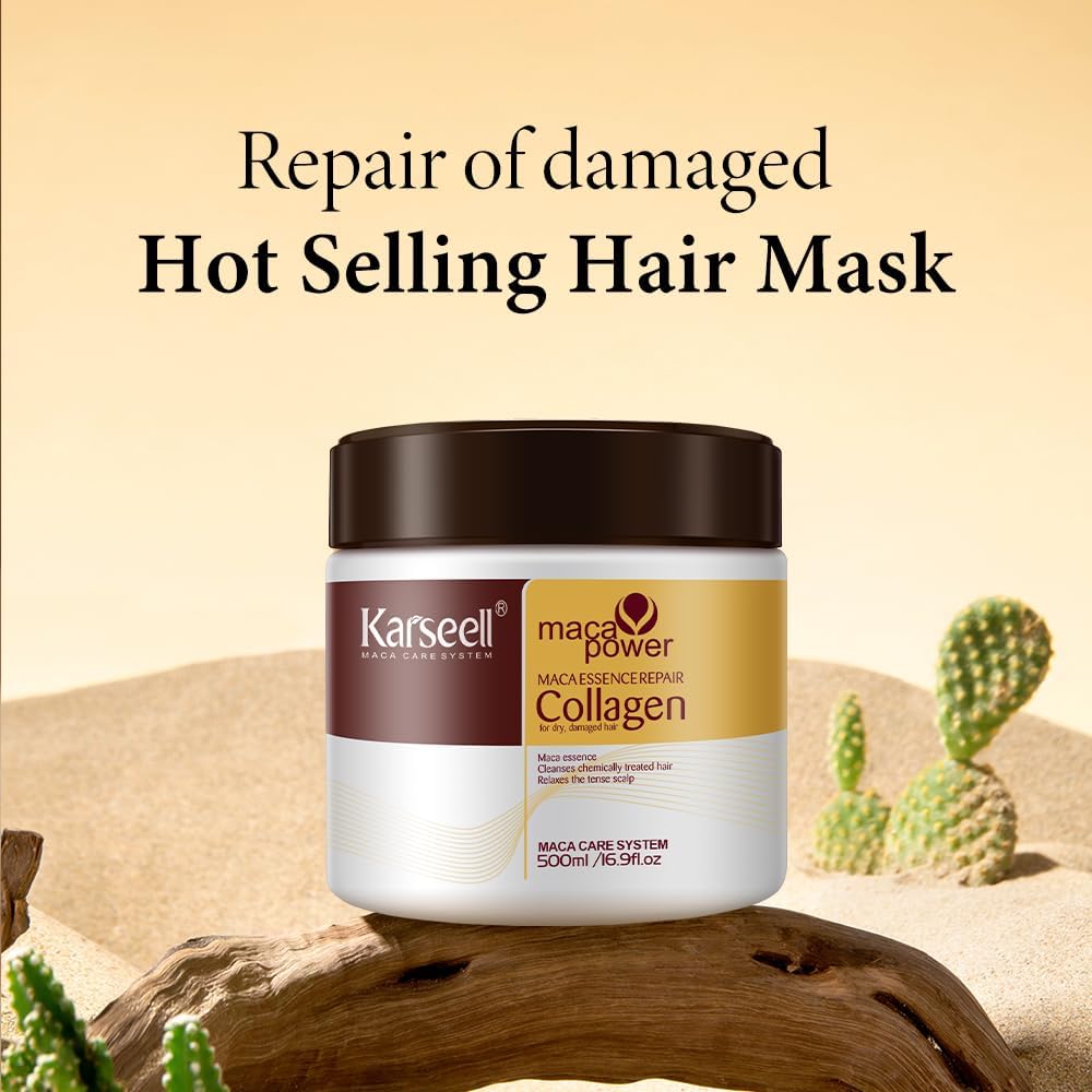 Karseell Collagen Hair Mask Maca Power, Deep Repair Hair Treatment Mask for Dry Damaged Hair All Hair Types, 500ml