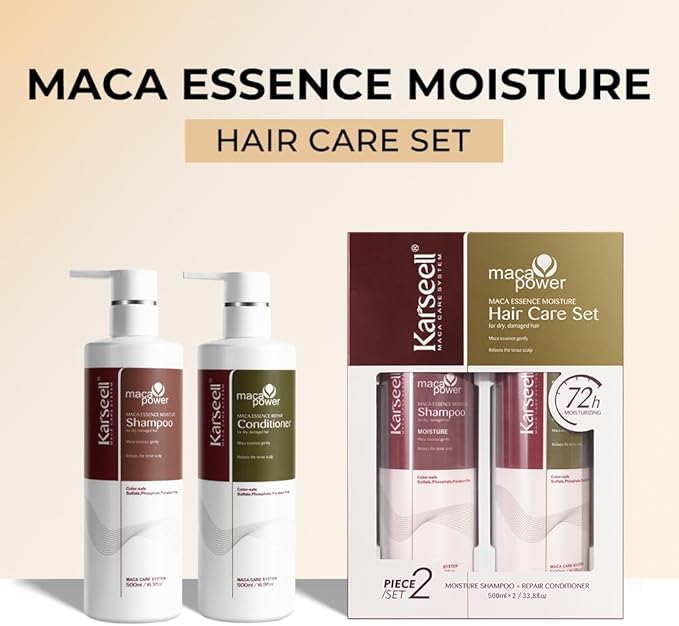 Karseell Moisturizing Shampoo and Conditioner Set, Maca Essence Hair Care Set Argan Oil Hair Treatment for Dry Damaged Hair All Hair Types, 2 x 500ml