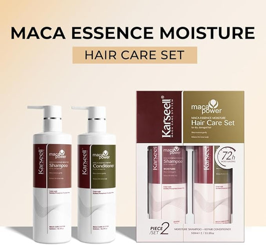 Karseell Moisturizing Shampoo and Conditioner Set, Maca Essence Hair Care Set Argan Oil Hair Treatment for Dry Damaged Hair All Hair Types, 2 x 500ml