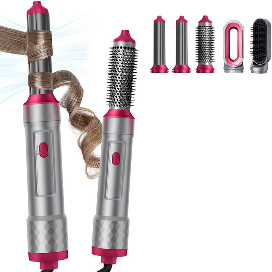 5 in 1 Hot Air Styler Set - Airflow Curler Wand Round Brush Hair Straightener for Volumizing, Drying, Hot Brushes for All Hair Lengths