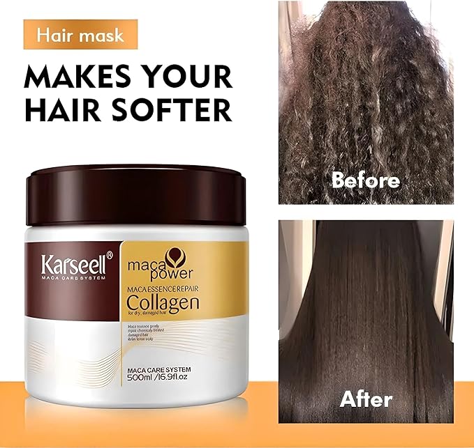 Karseell Hair Repair Set with Shampoo, Conditioner, and Maca Collagen Mask Plus Argan Oil for Dry Damaged Hair (52.39 fl oz), Multipack